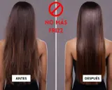 Antes y después de cómo quitar el frizz del pelo. Cabello liso y brillante.
