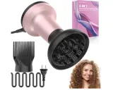 Difusor para secador de pelo color rosa, ideal para conseguir un **pelo ondulado** perfecto. Incluye peine y cable.